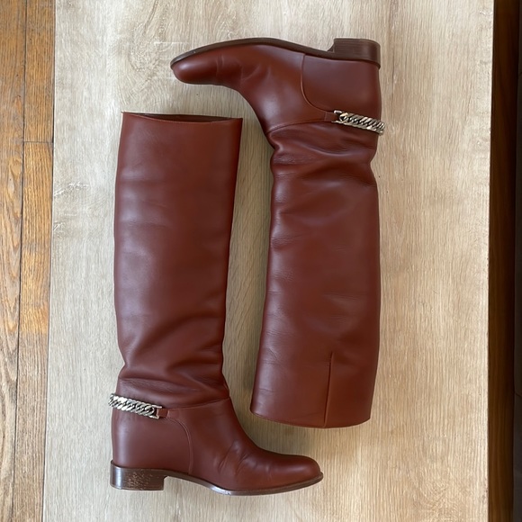 Louboutin Cate Chained Cognac Leather Riding Boots - 38.5 - Picture 5 of 9